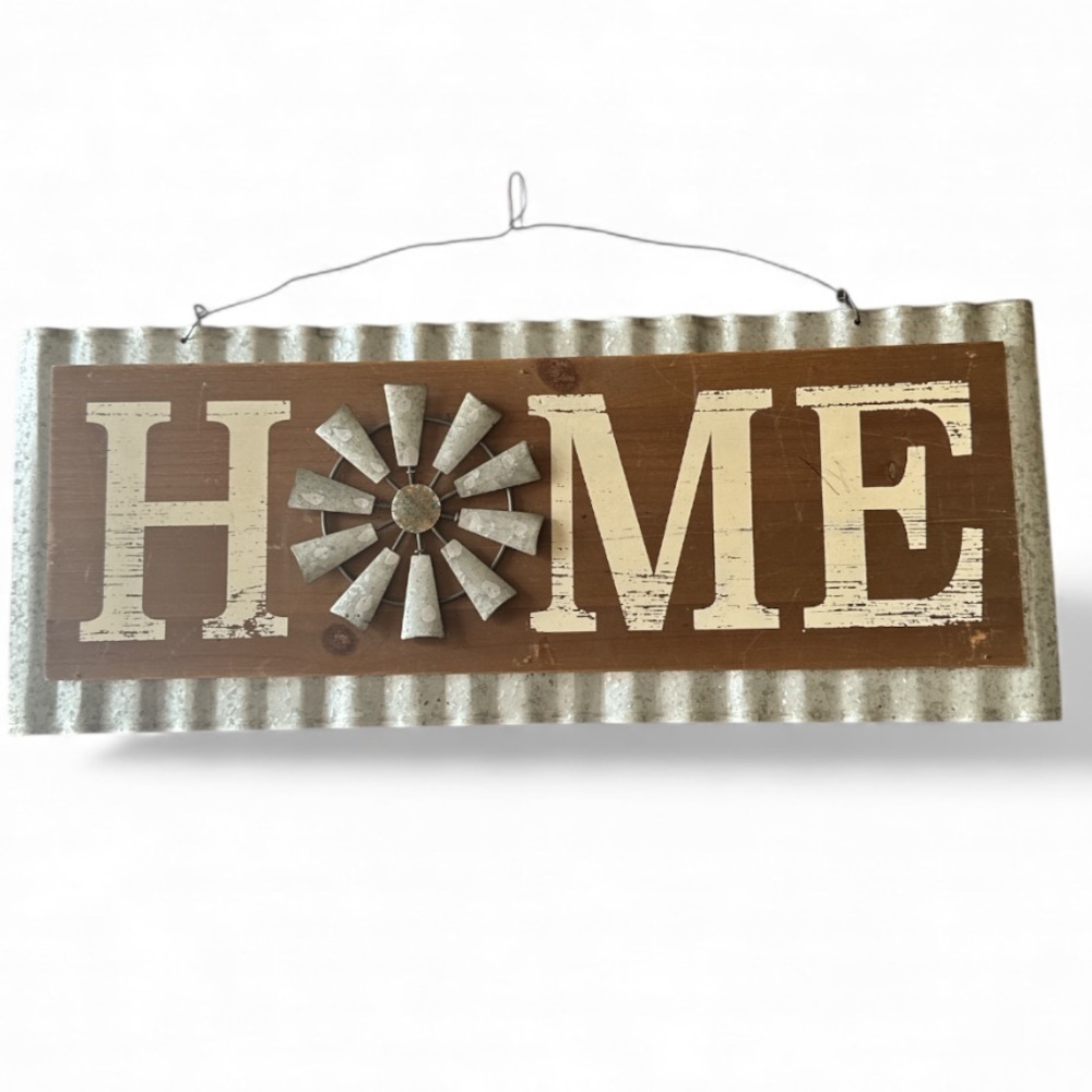 Galvinized Metal & Wood Rustic Brown and Silver 'HOME' Wall Decor NWOT - Picture 9 of 9